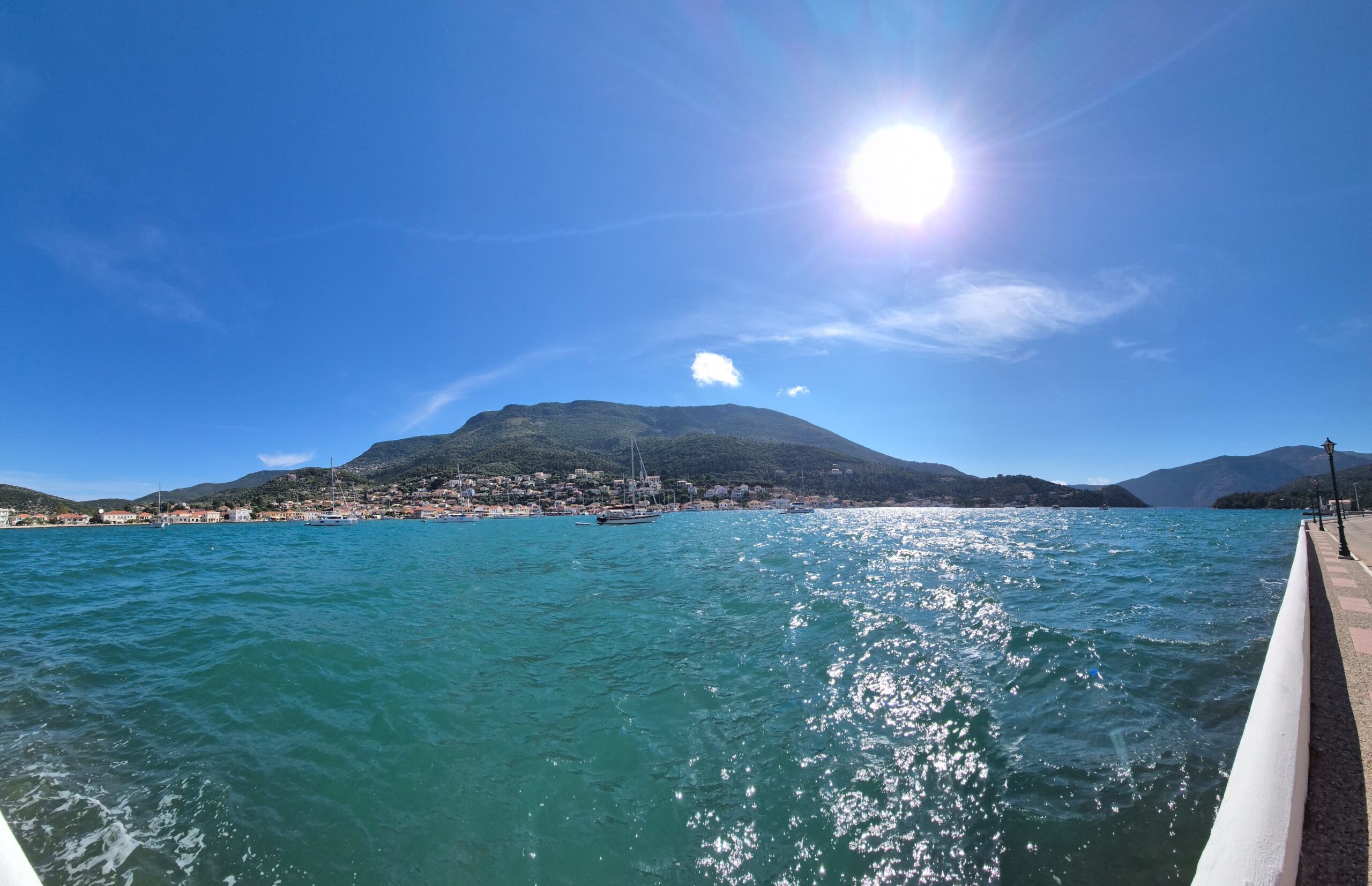 Sun shining on greek island