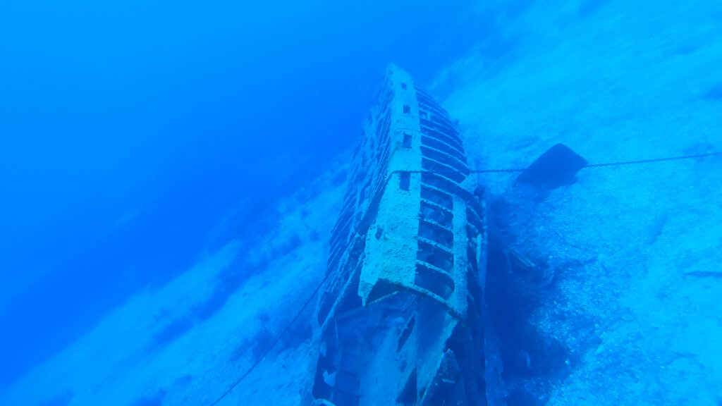 Ship wreck of sailing boat off the coast of Ithaka