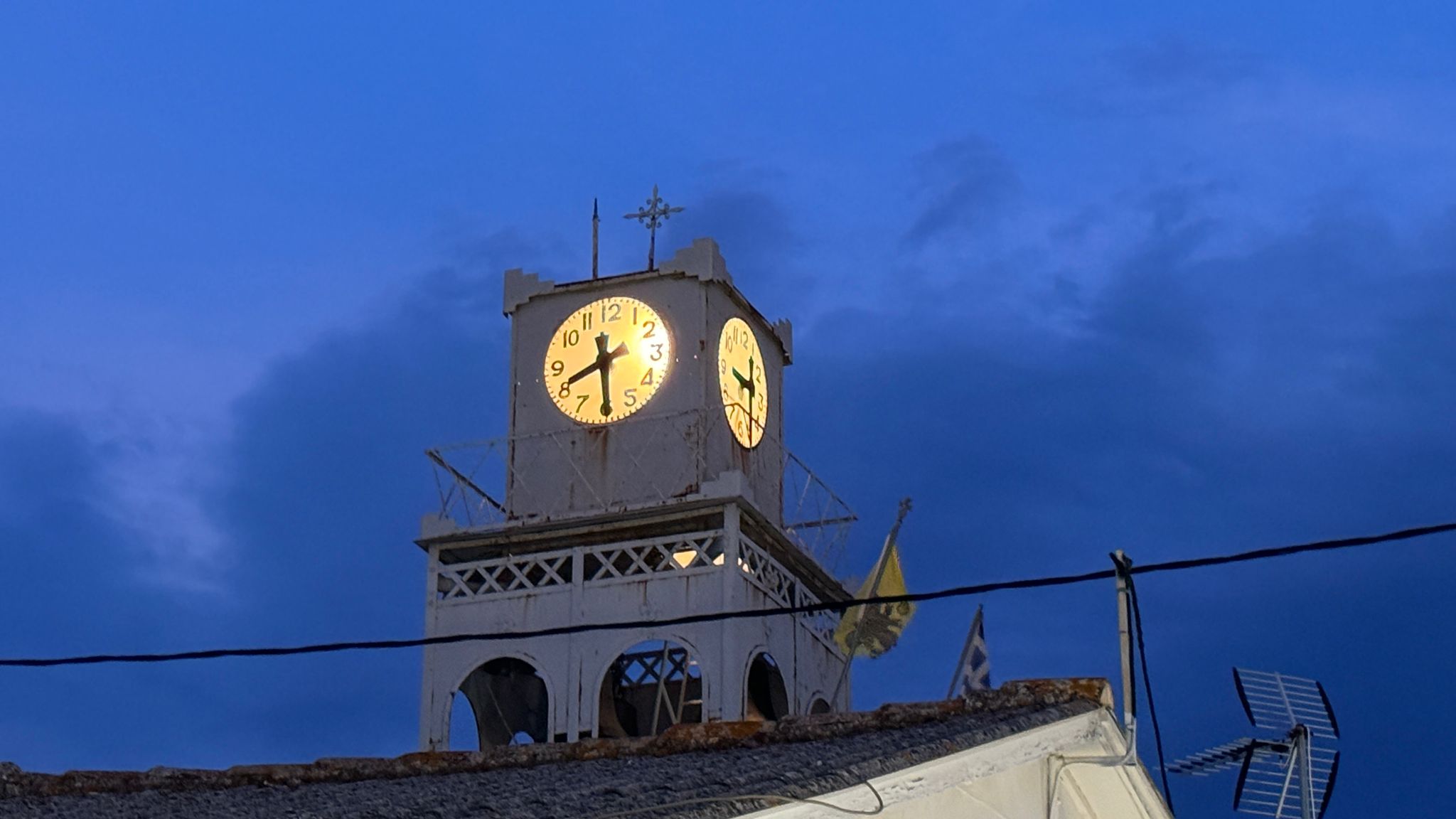 Clock tower light up in the evening